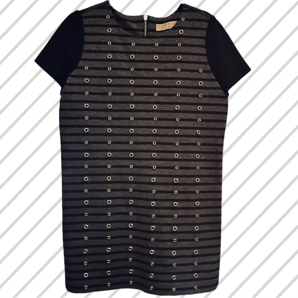 👗 Michael Kors Black & Grey Shift Dress with Silver Grommets